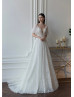 Short Sleeves Ivory Sparkly Lace Tulle Stunning Wedding Dress